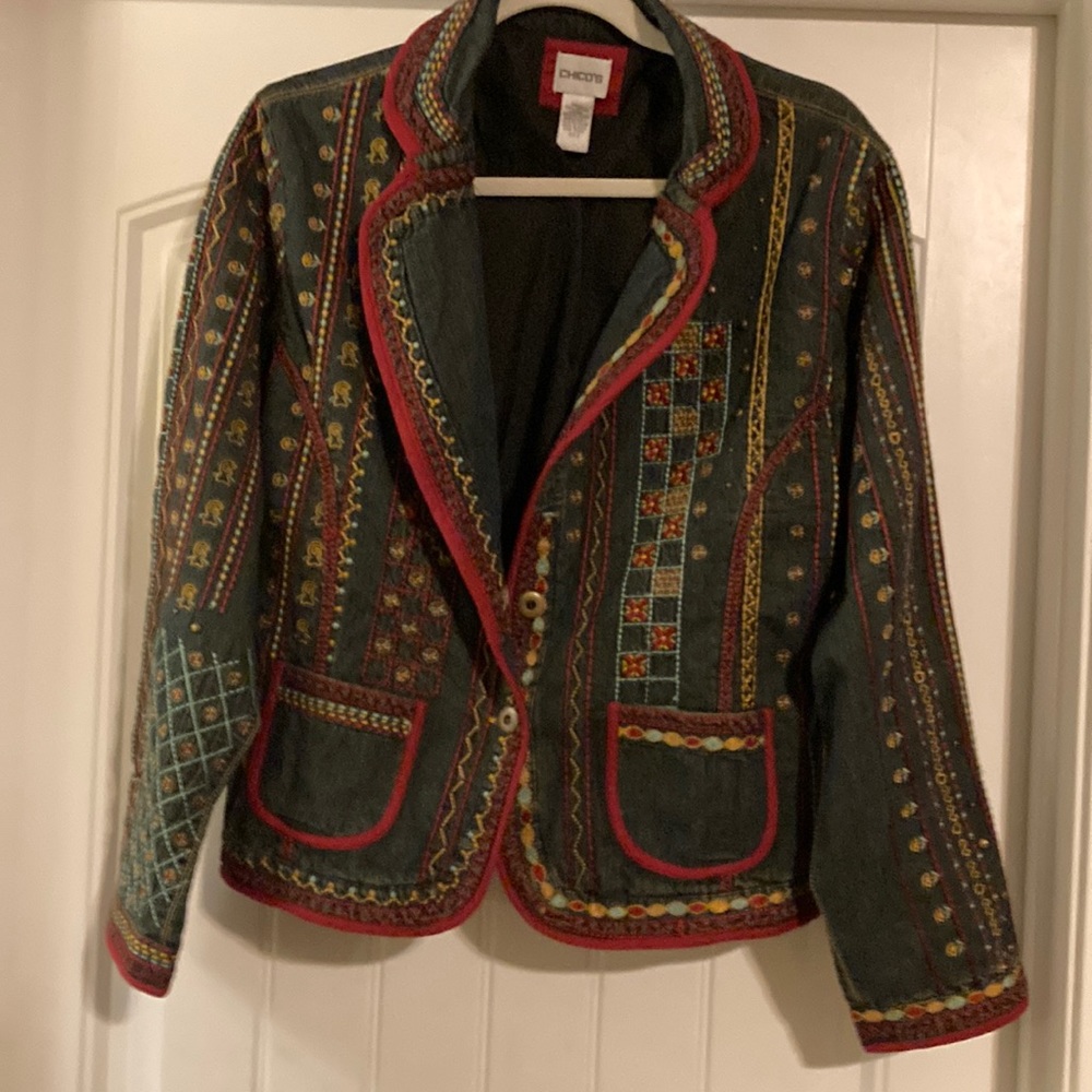 Chicos embroidered denim jacket